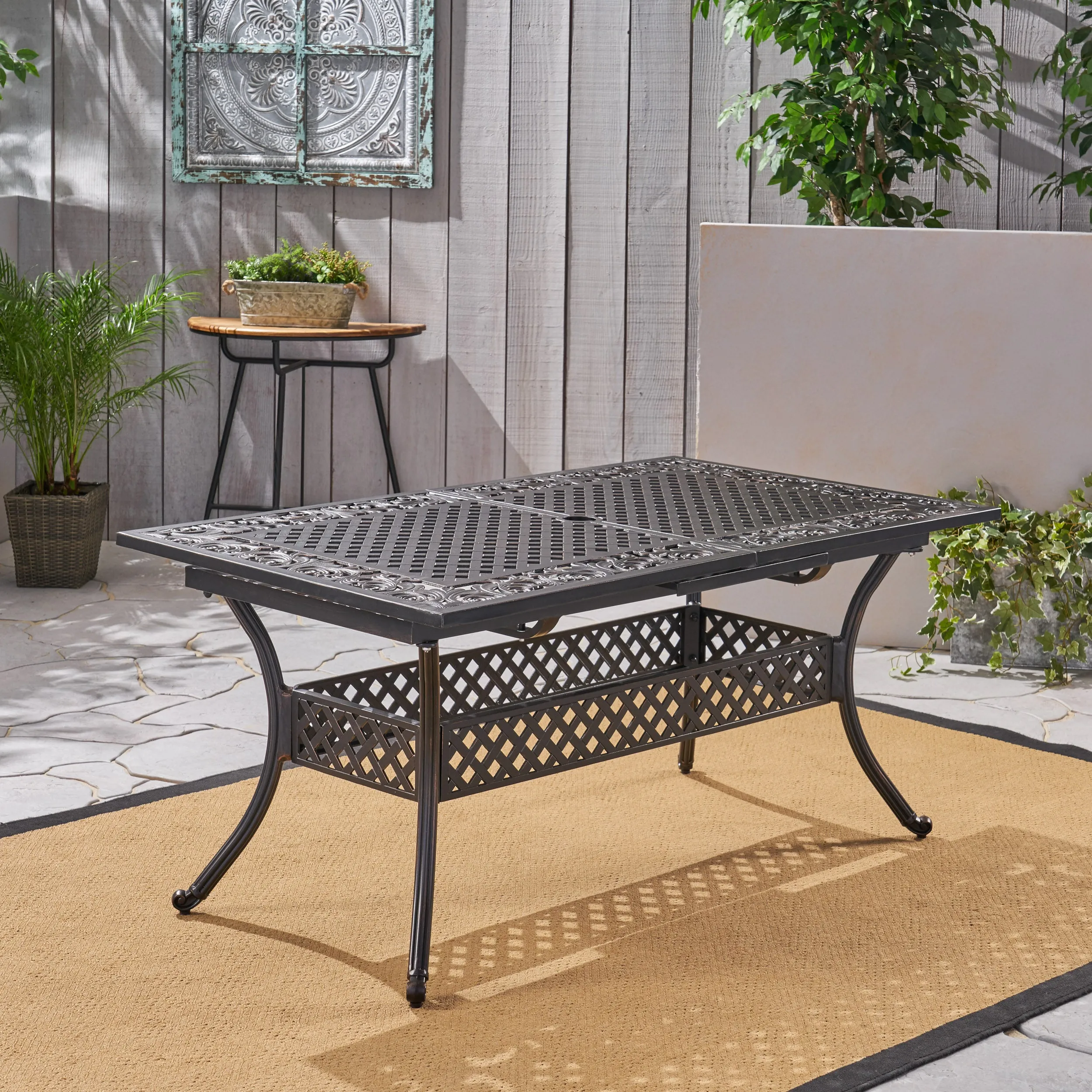 Phoenix Expandable Patio Dining Table, 64" - 81", Cast Aluminum, Shiny Copper