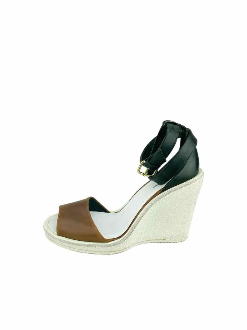 Pierre Hardy Women's Leather Wedge Sandals Black Brown Size 37 (US 7)