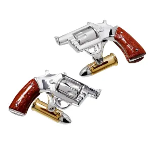 Pistol Wood Handle 24K Vermeil Bullet Back Sterling Cufflinks