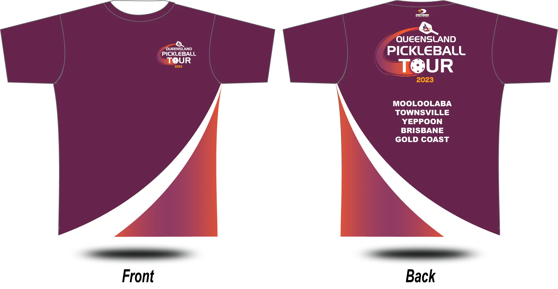 QUEENSLAND PICKLEBALL - 2023 Tour Tee (Maroon)