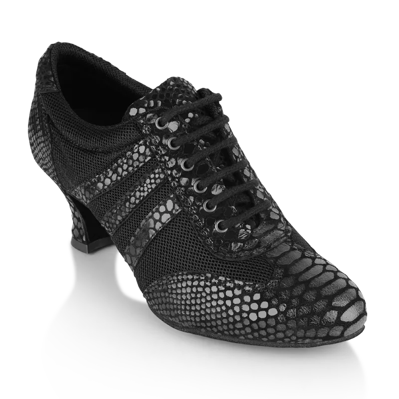 Ray Rose 418 Tiber_sale Black Croc Leather/Black Mesh Ladies Practice Dance Shoe with Cuban Heel