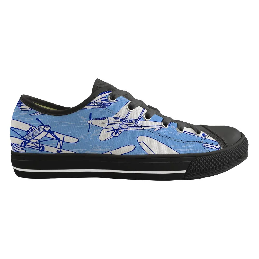 Retro & Vintage Airplanes Designed Canvas Shoes (Men)