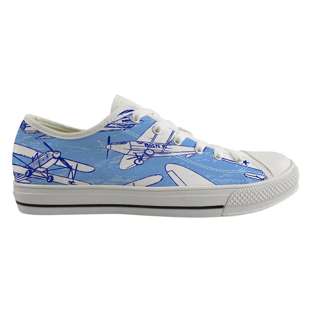 Retro & Vintage Airplanes Designed Canvas Shoes (Men)