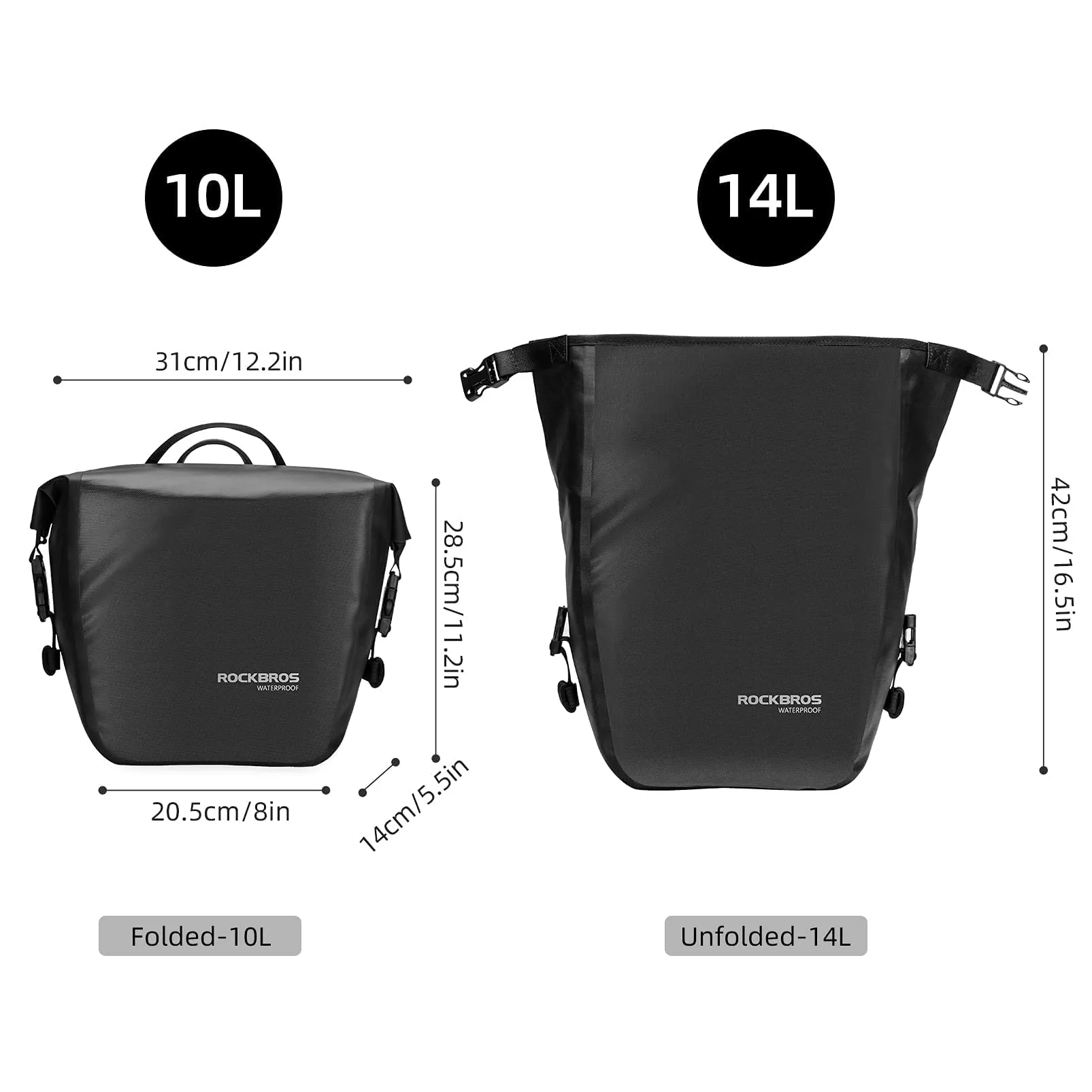 ROCKBROS Front Roller Panniers Bag Sturdy with Handle Shoulder Strap  1 Pair