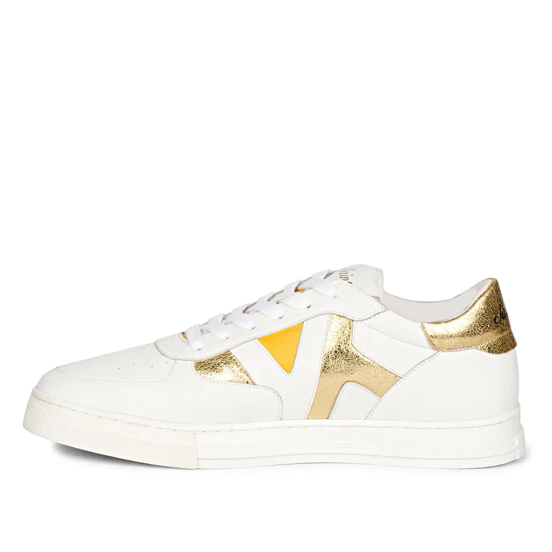 Saint Felix Unisex White & Yellow Leather Sneakers