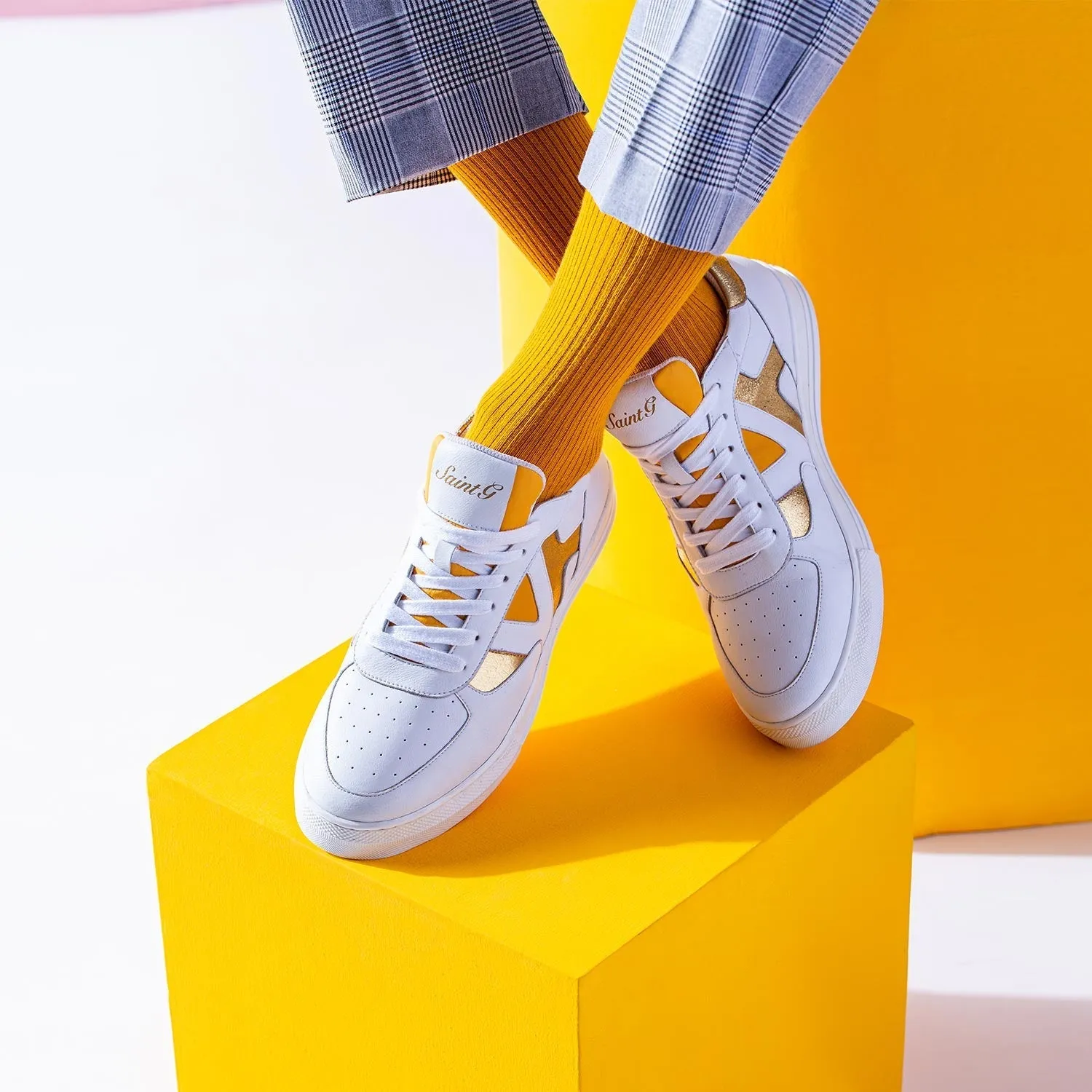 Saint Felix Unisex White & Yellow Leather Sneakers