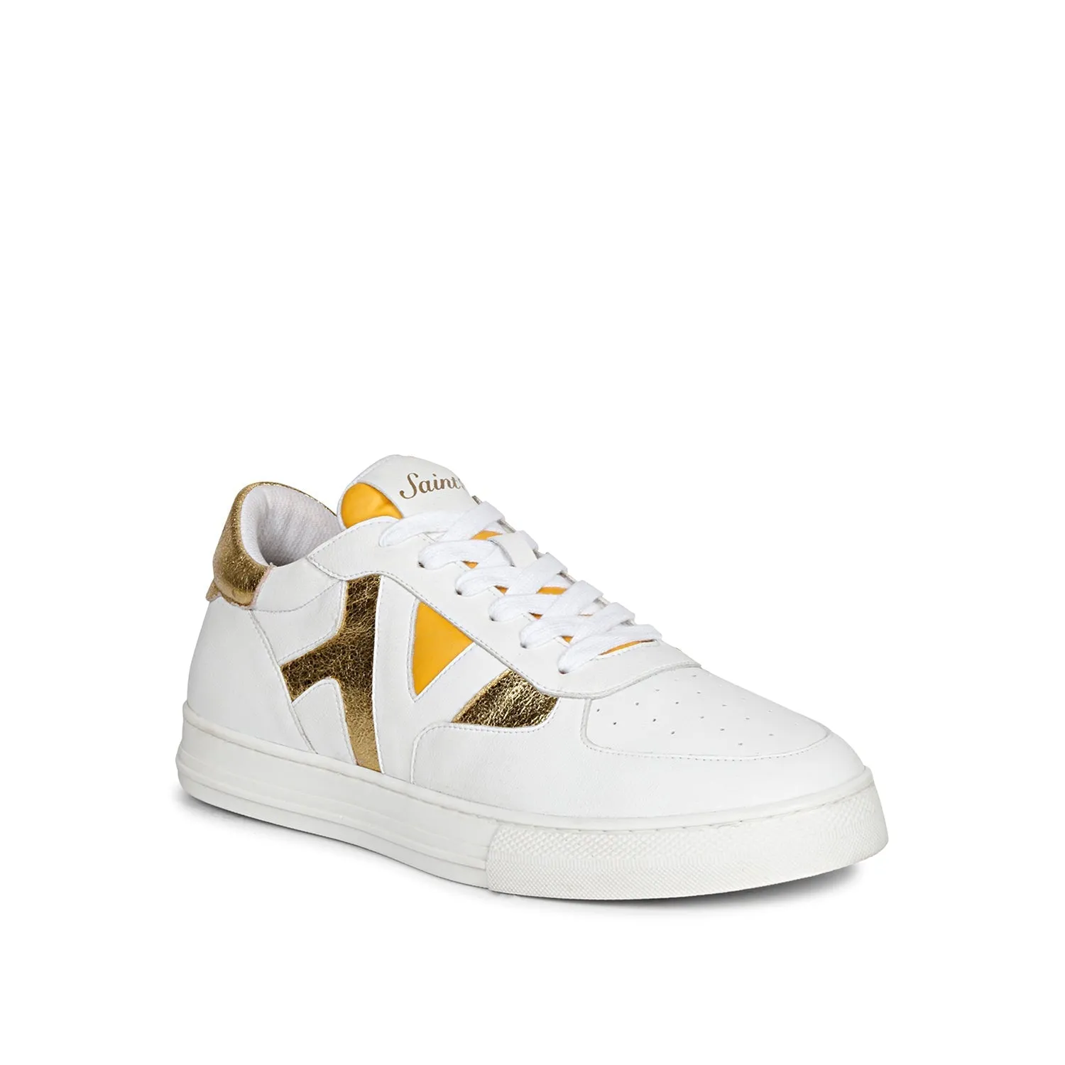 Saint Felix Unisex White & Yellow Leather Sneakers