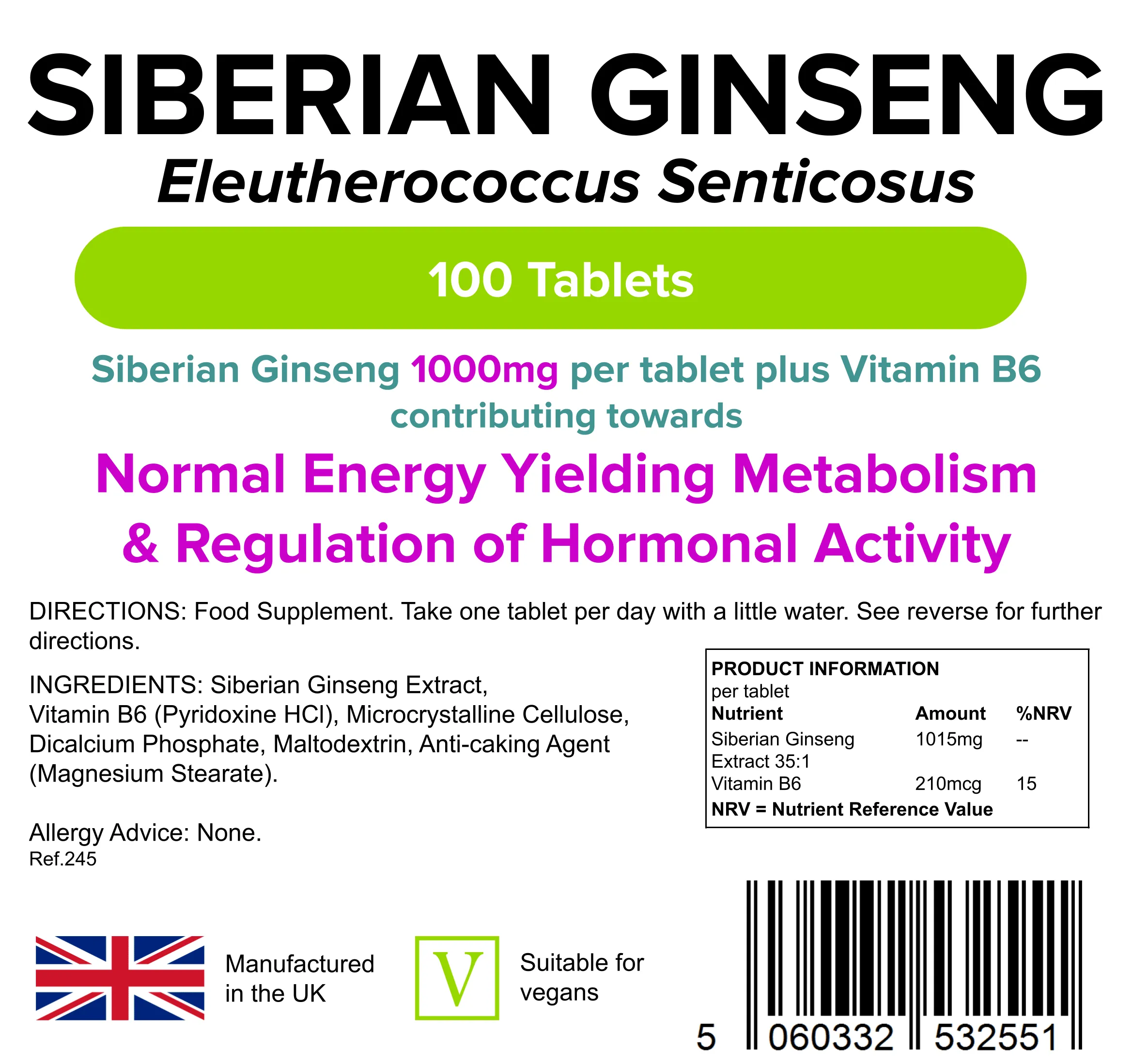 Siberian Ginseng 1000mg Tablets