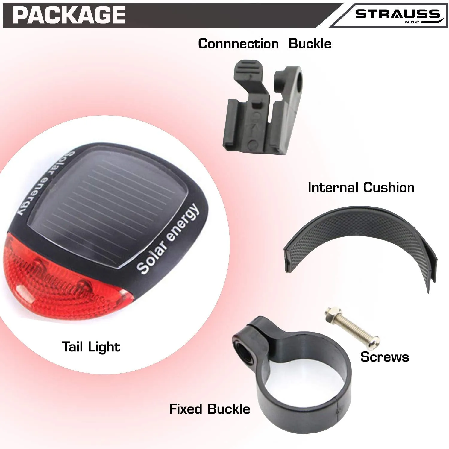 Strauss Bicycle Solar LED Tail Light (White) | Waterproof Rear Bike Light with 3 Light Modes | Cycling Safety Light with Fast-Charging| Ideal for Road, Mountain, and Commuter Bikes