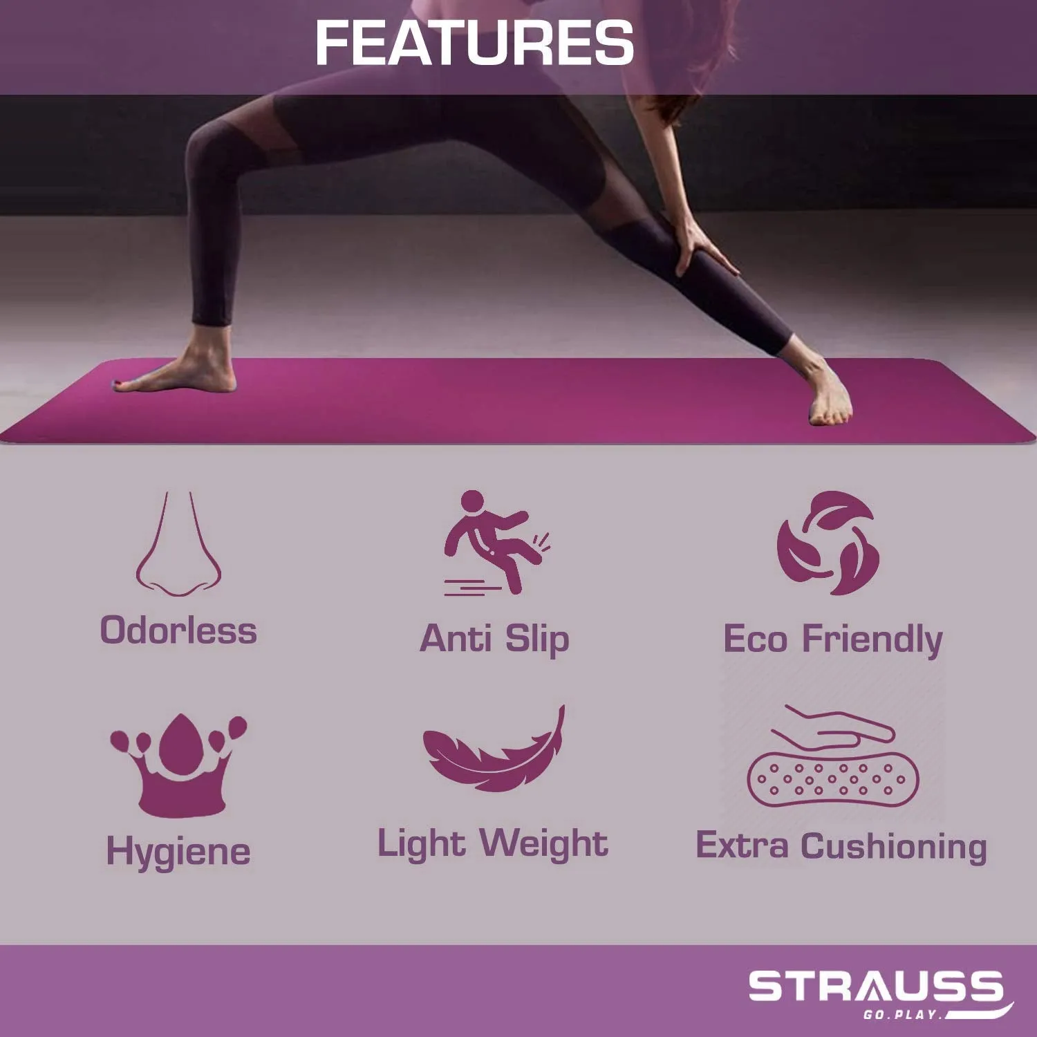 Strauss TPE Eco Friendly Dual Layer Yoga Mat, 6 mm (Pink) and Yoga Shoes, (Black)