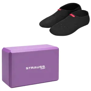 Strauss Yoga Block (Purple) and Yoga Shoes, (Black)