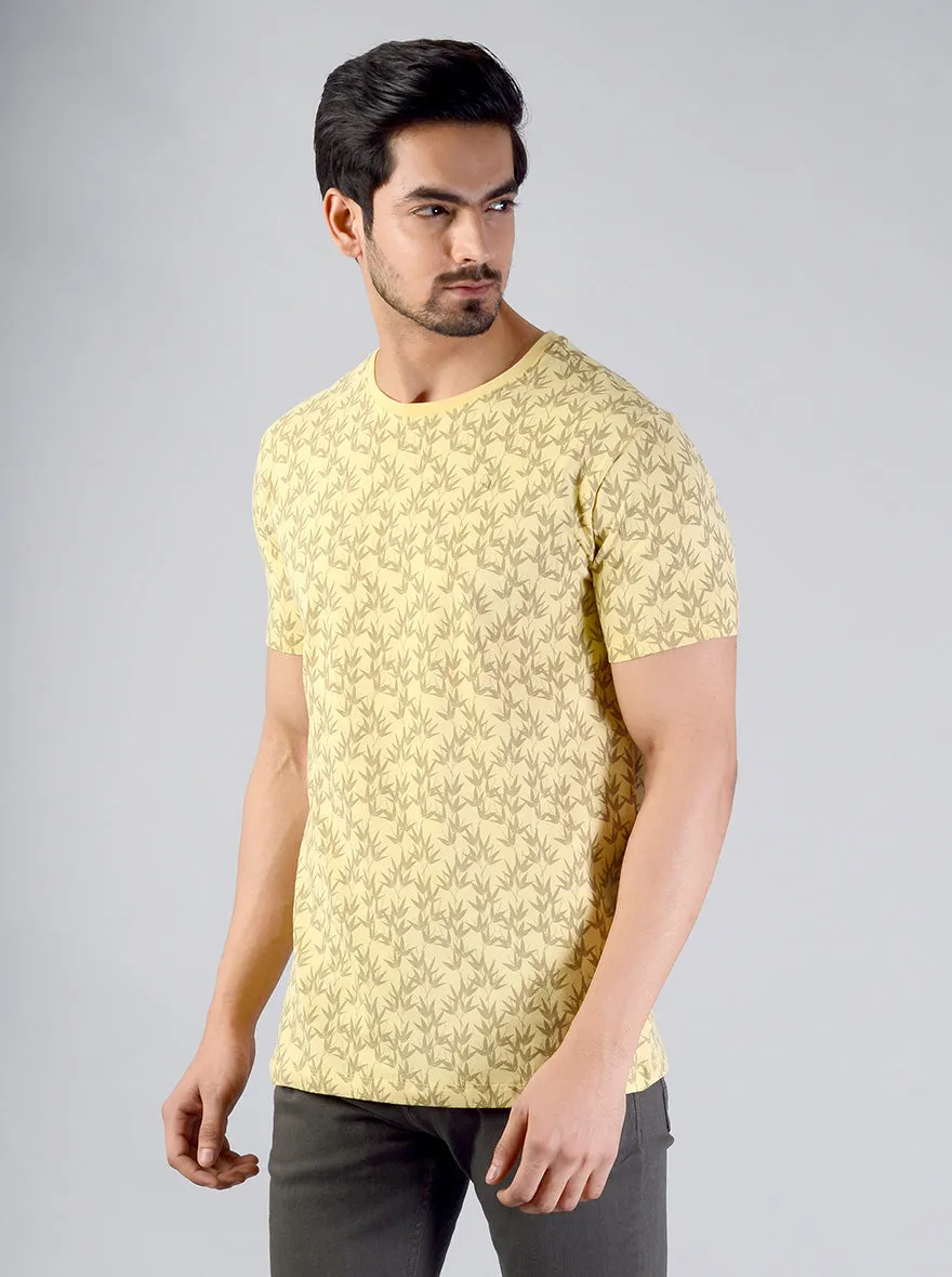 Sunshine Yellow Printed Slim Fit T-shirt | JadeBlue