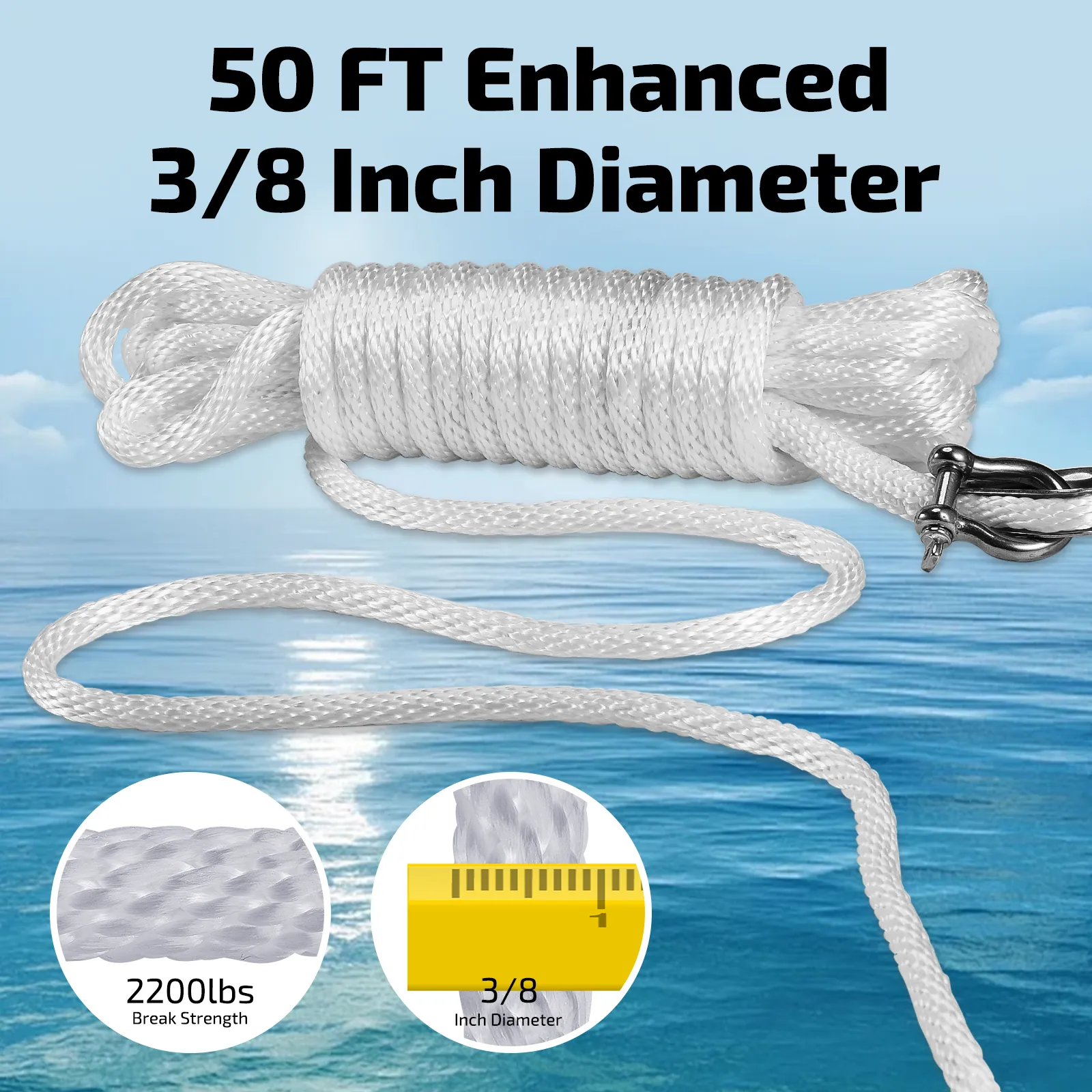 Swonder Anchor Rope 3/8 Inch 50FT 100FT