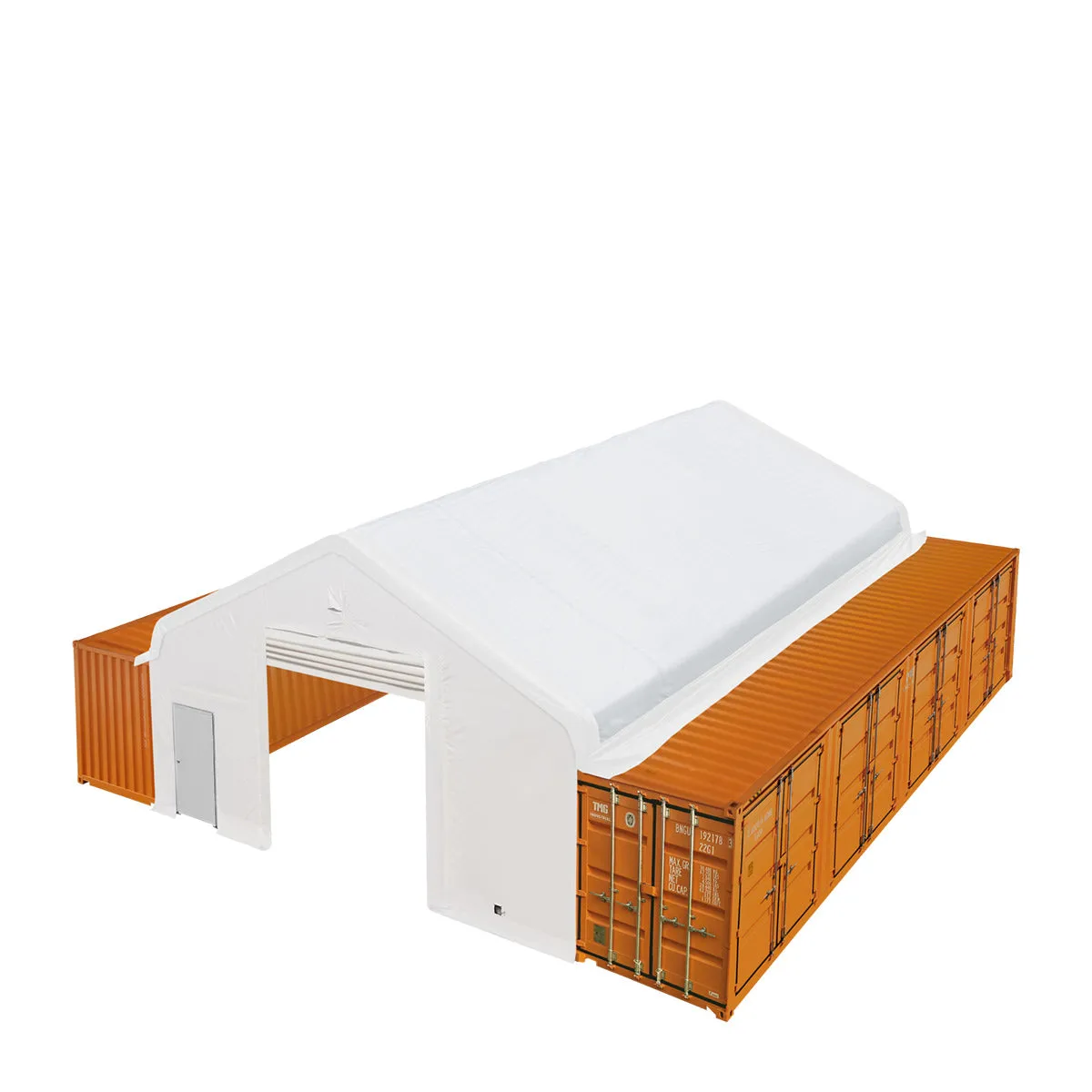 TMG Industrial 30' x 40' Container Peak Roof Shelter Pro Series with Heavy Duty 17 oz PVC Cover, Fully Enclosed front and back endwalls, TMG-ST3041CG