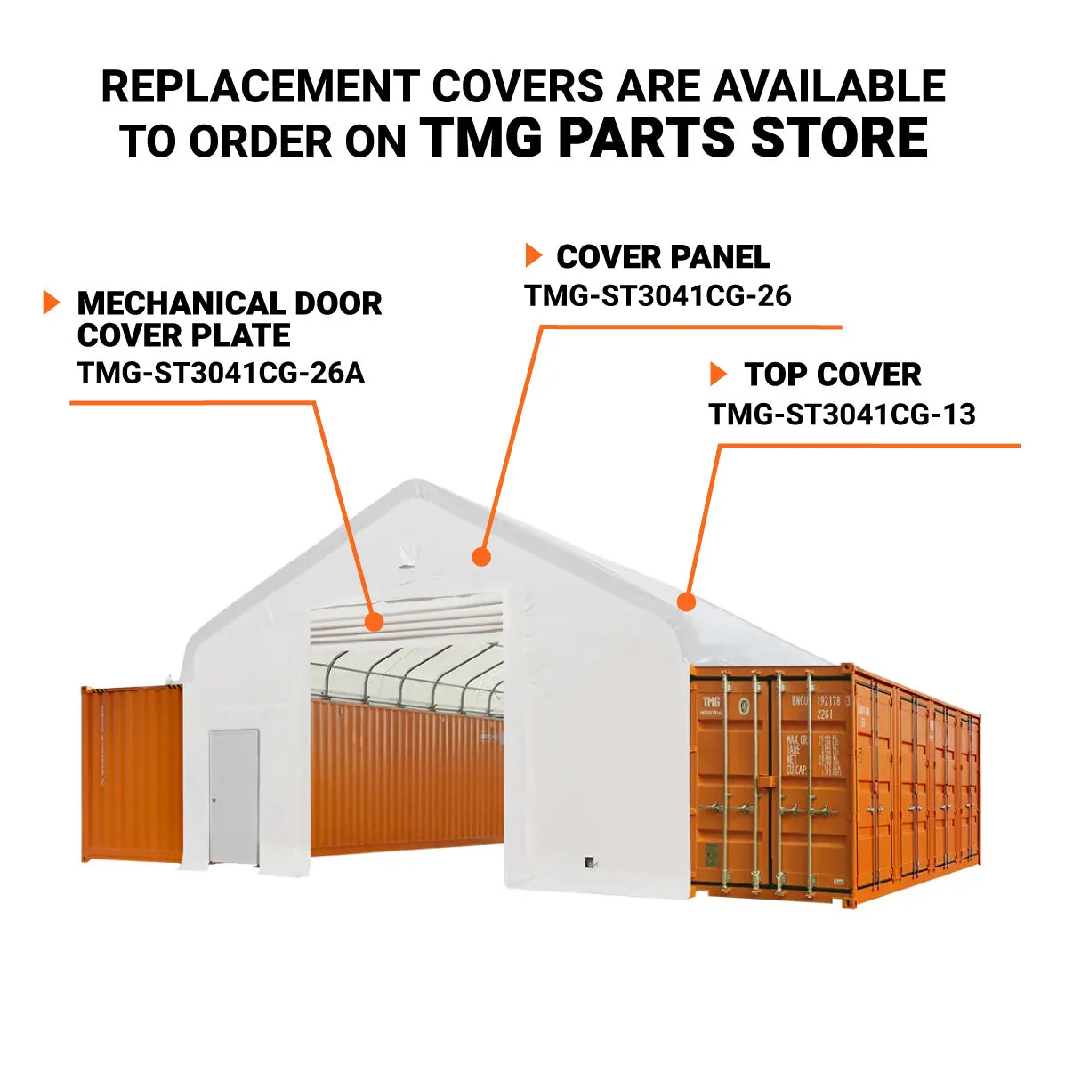 TMG Industrial 30' x 40' Container Peak Roof Shelter Pro Series with Heavy Duty 17 oz PVC Cover, Fully Enclosed front and back endwalls, TMG-ST3041CG