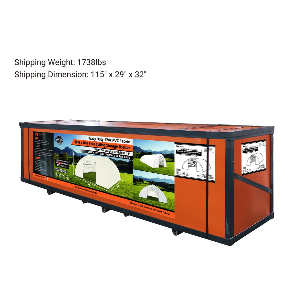 TMG Industrial 30' x 40' Peak Ceiling Storage Shelter with Heavy Duty 17 oz PVC Cover & Drive Through Doors, TMG-ST3040V