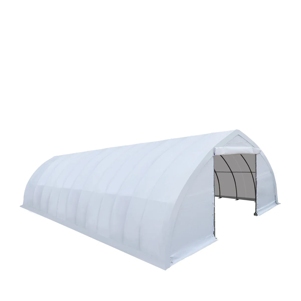 TMG Industrial 30' x 60' Peak Ceiling Storage Shelter with Heavy Duty 17 oz PVC Cover & Drive Through Doors, TMG-ST3060V