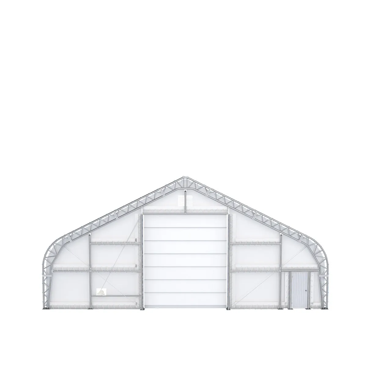 TMG Industrial Pro Series 50' x 150' Dual Truss Storage Shelter with Heavy Duty 32 oz PVC Cover & Drive Through Doors, TMG-DT50150-PRO