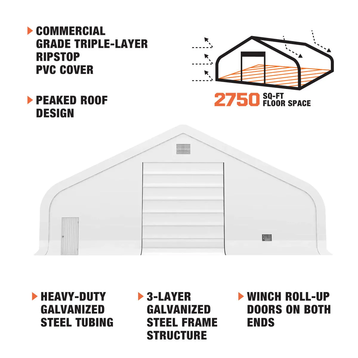 TMG Industrial Pro Series 50' x 55' Dual Truss Storage Shelter with Heavy Duty 32 oz PVC Cover & Drive Through Doors, TMG-DT5055-PRO