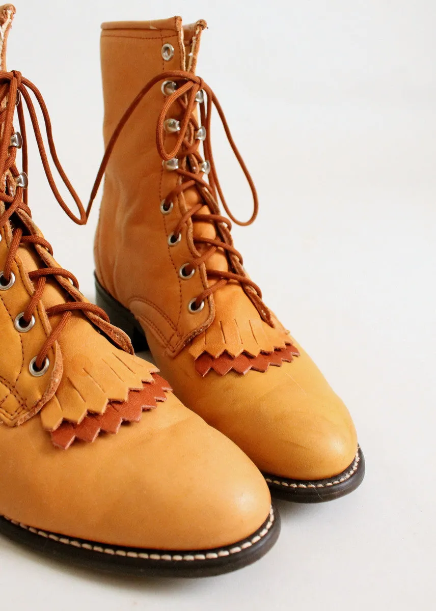 Vintage 1990s Laredo Tan Fringe Ankle Boots