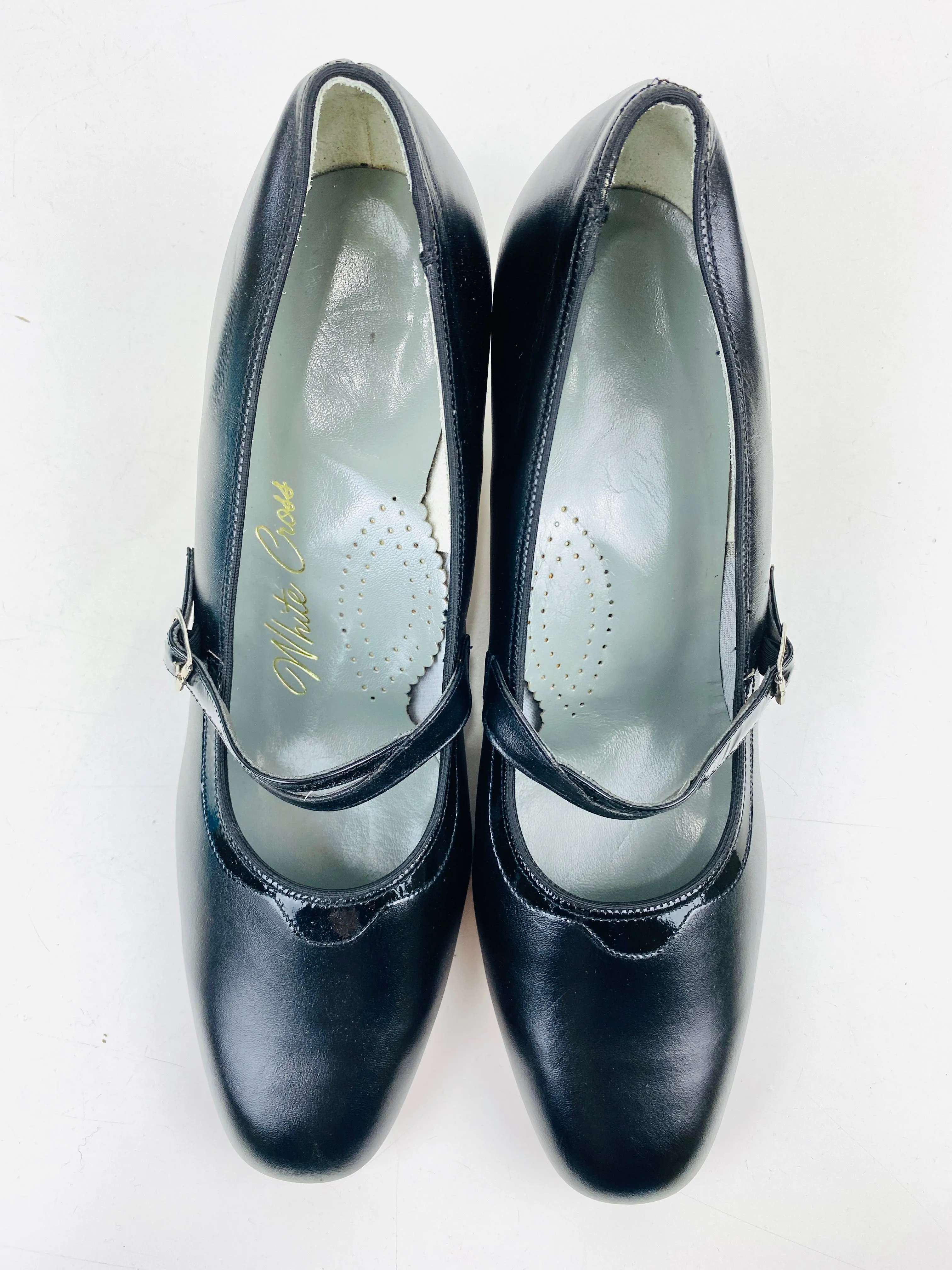 Vintage Deadstock Shoes, Women's 1980s Black Leather Mid-Heel Pumps, NOS, 8292