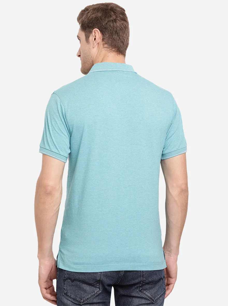 Vivid Blue Solid Slim Fit Polo T-Shirt | Greenfibre