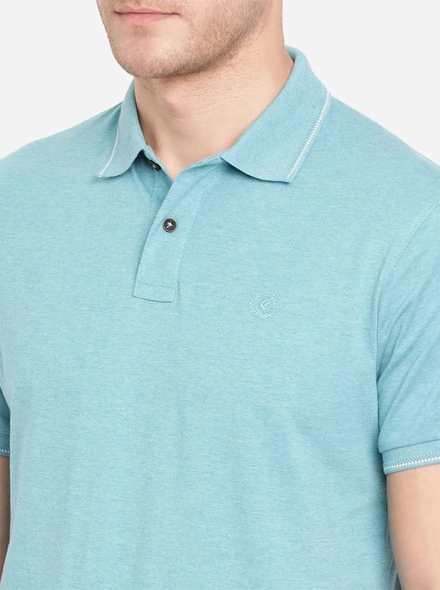 Vivid Blue Solid Slim Fit Polo T-Shirt | Greenfibre