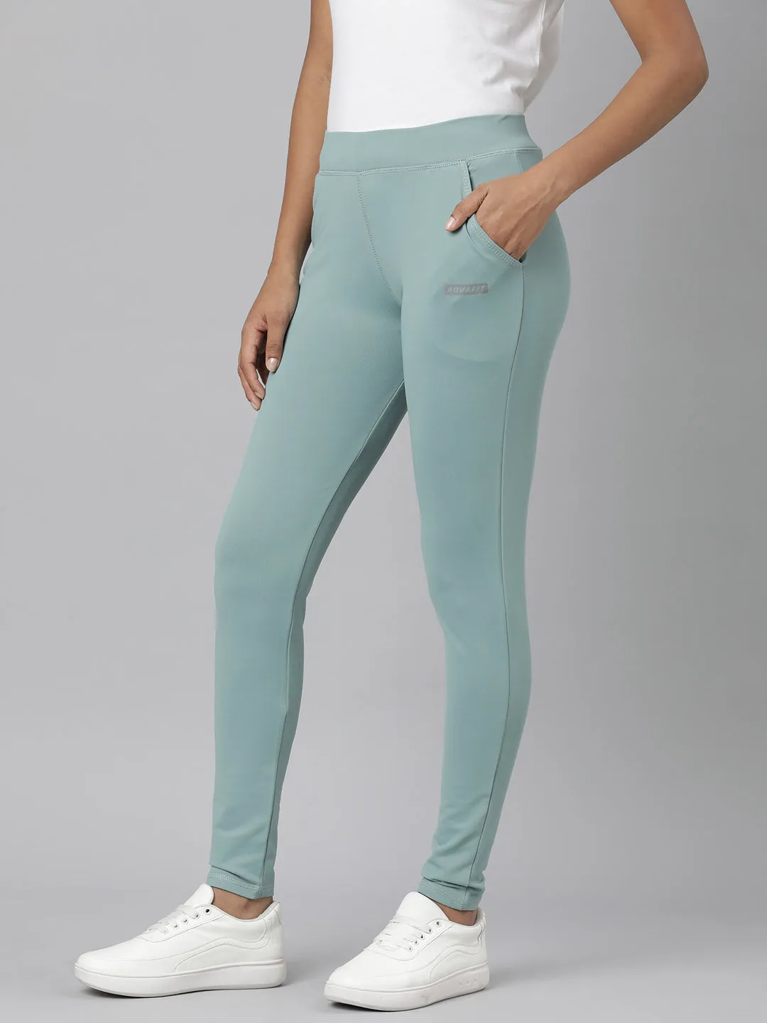 Women Sea Green Solid Trackapant