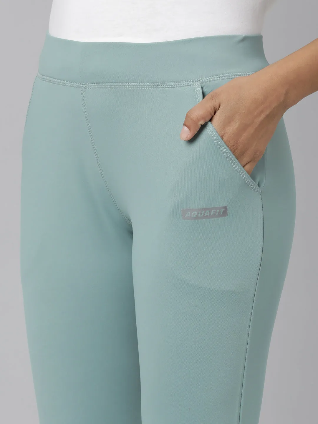 Women Sea Green Solid Trackapant