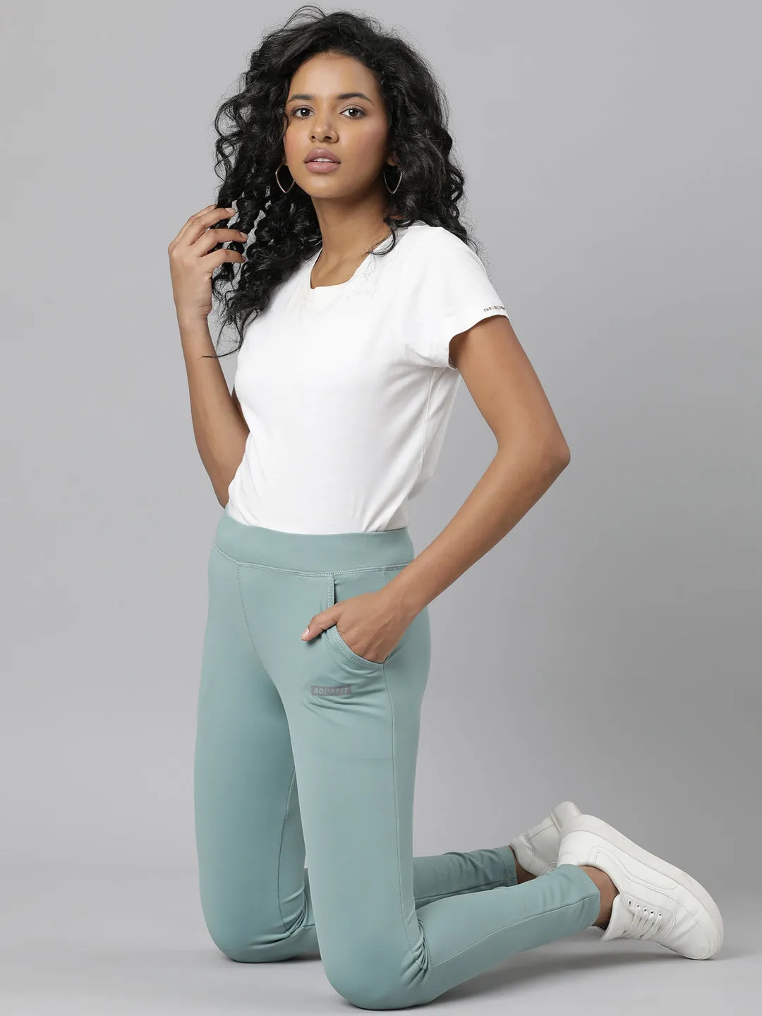 Women Sea Green Solid Trackapant