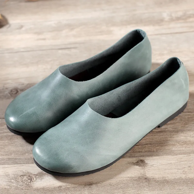 Womens Handmade Soft Shoes Flat Shoes Retro Leather Shoes