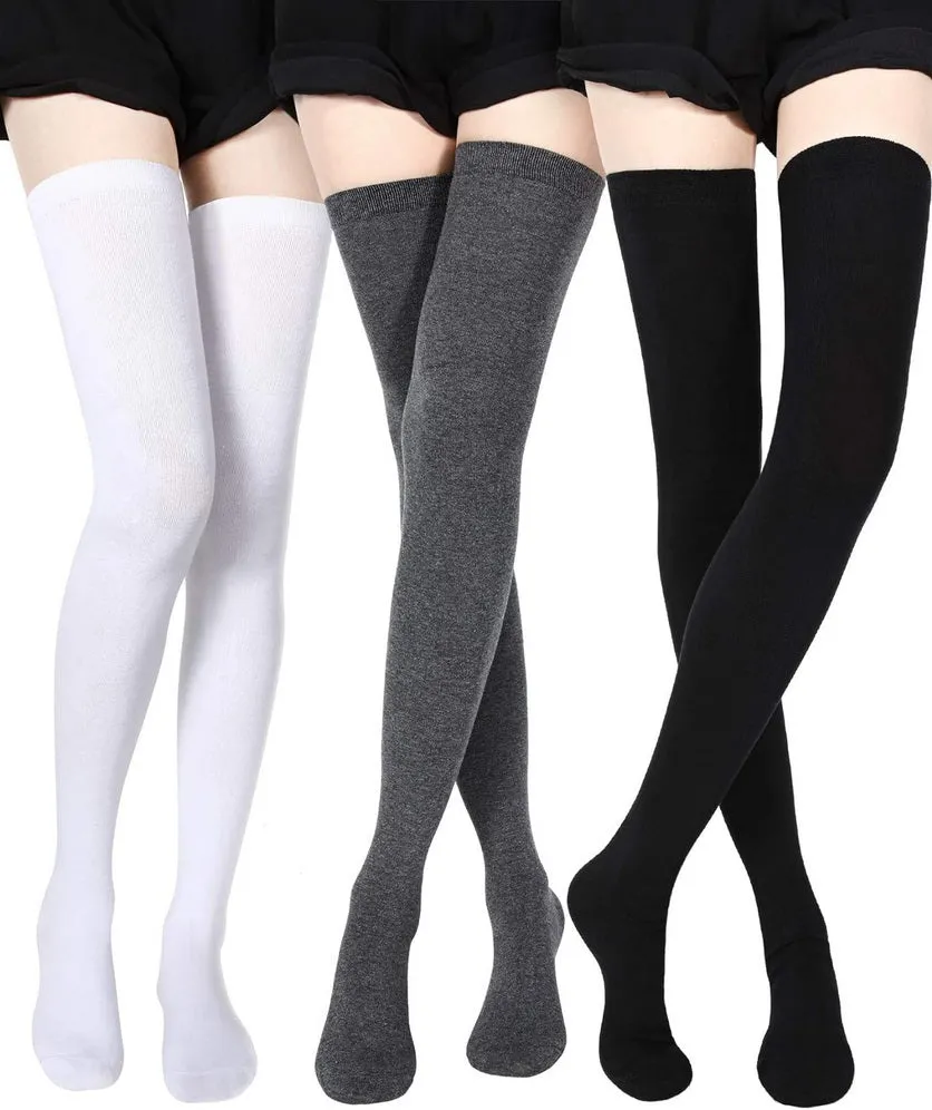 Womens Knee High Socks Cotton Plain