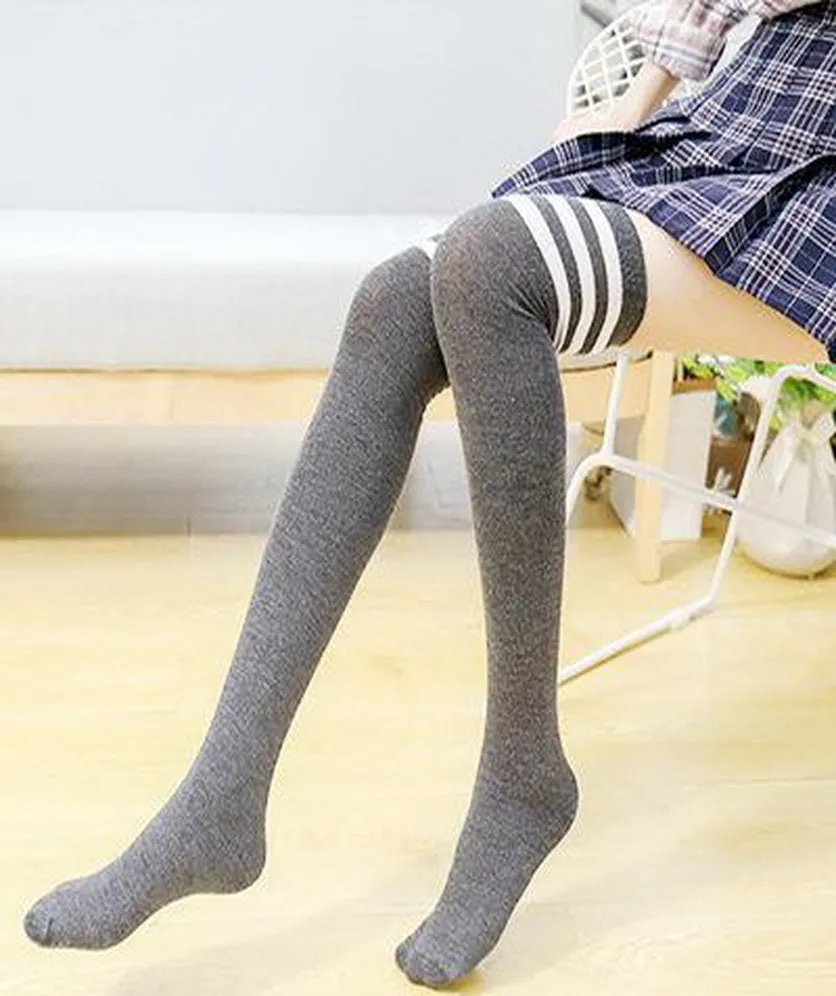 Womens Knee High Socks Cotton Striped