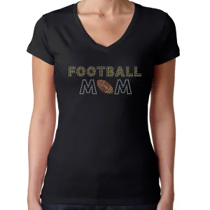 Womens T-Shirt Bling Black Fitted Tee Football Mom Ball Yellow