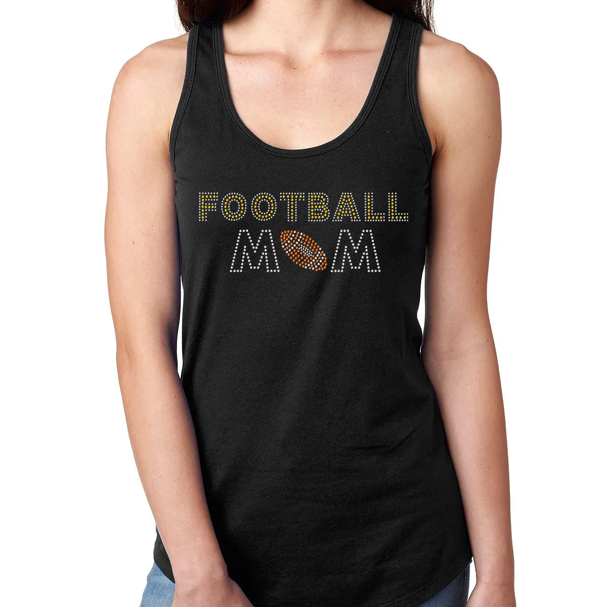 Womens T-Shirt Bling Black Fitted Tee Football Mom Ball Yellow